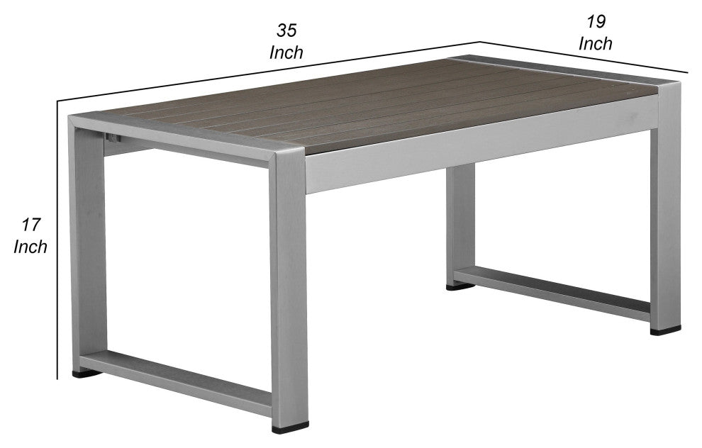 Benzara BM287844 Kili 35" Coffee Table, Surface, White Gray Aluminum Frame