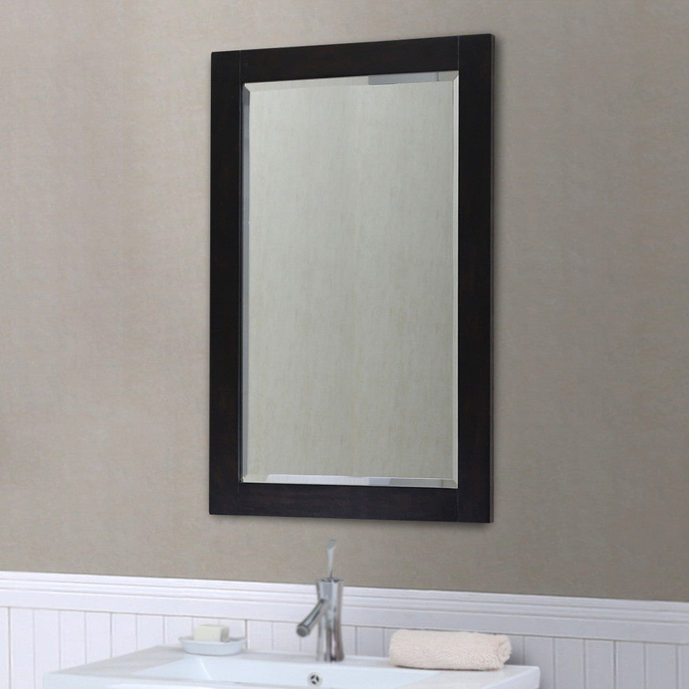 22"x34" Bevel Edge Framed Mirror, Dark Brown