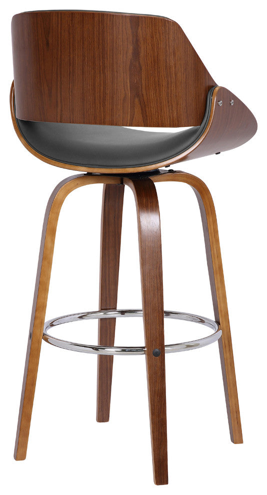 Levit 26" Swivel Counter Stool, Walnut Wood Finish and Gray Faux Leather