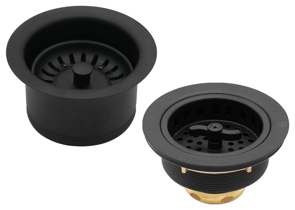 3.5" Wing Nut Twist Style Large Kitchen Sink Basket Strainer, Matte Black