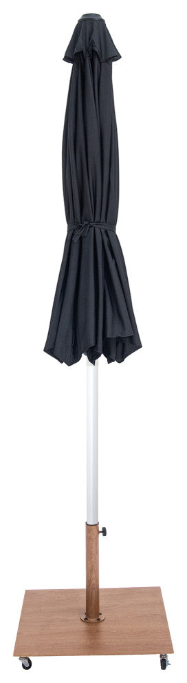 Fiji Patio Umbrella and Base, Black, Matte White Pole, Teak Belize Base