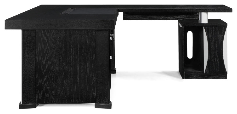 Pierce Black Oak Desk With Storage, Right