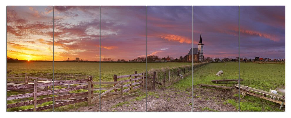 Church of Den Hoorn on Texel Island, Landscape Canvas Print, 70"x28", 6 Panels