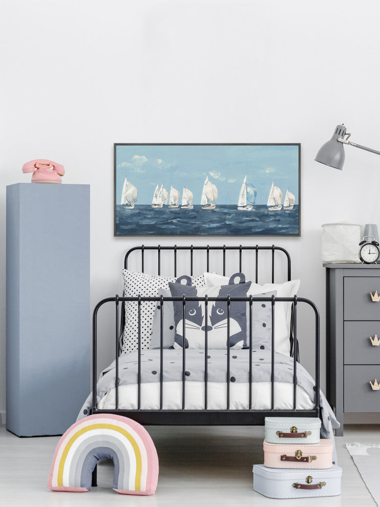 "Sailing Out" Floater Framed Painting Print on Canvas, 36x18
