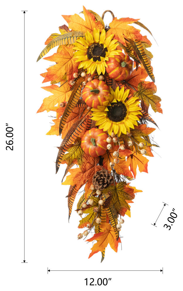 26"H Sunflower Pumpkin Leaf Swag