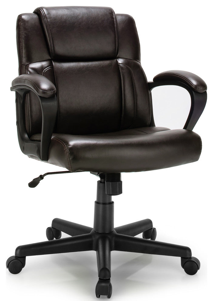 Costway Executive Leather Office Chair Adjustable Computer Desk Chair Armrest