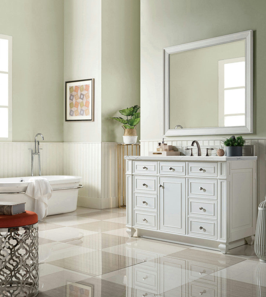 Bristol 48" Single Vanity, Bright White, w/ 3 CM Ethereal Noctis Quartz Top