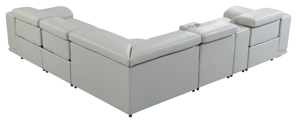 Federico 6-Piece L-Shaped Top Grain Italian Leather Sectional, Light Gray