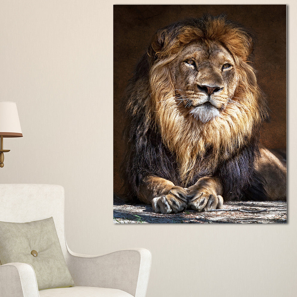 "King Lion With Lighted Face" Animal Art Print on Canvas, 30"x40"