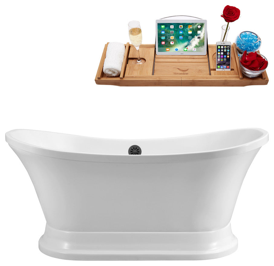 68" Streamline N201BL Soaking Freestanding Tub and Tray With External Drain