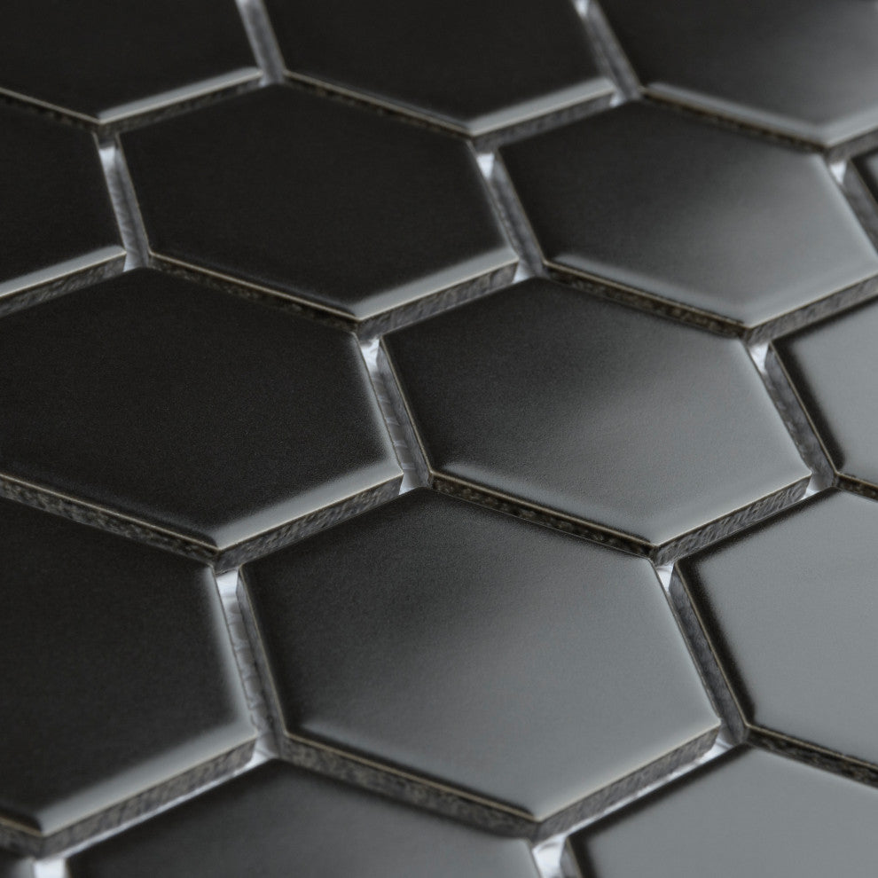 Metro 2" Hex Matte Black Porcelain Floor and Wall Tile