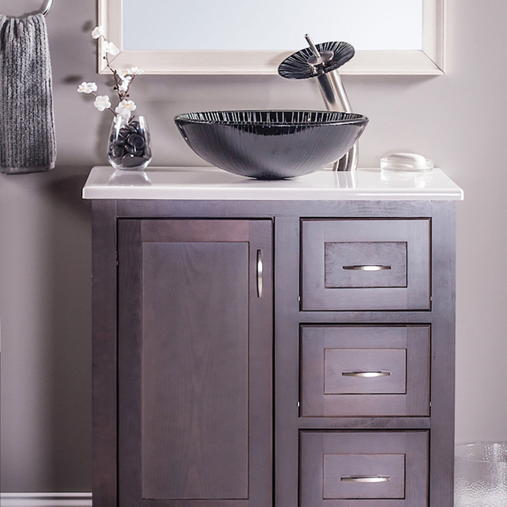 Godere Glass Vessel Sink Set, Brushed Nickel