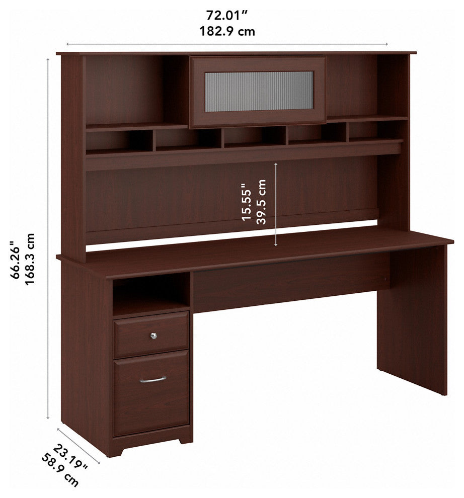 Cabot Computer Desk With Hutch and Drawers, Harvest Cherry