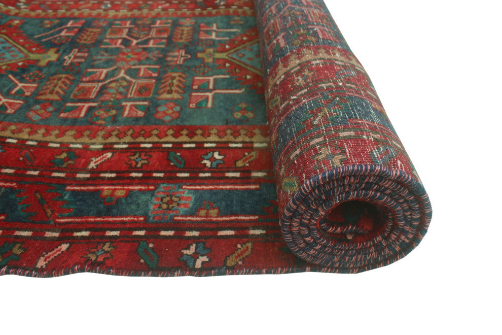 Fine Vintage Distressed Clarissa Navy/Red Runner, 3'7x13'5