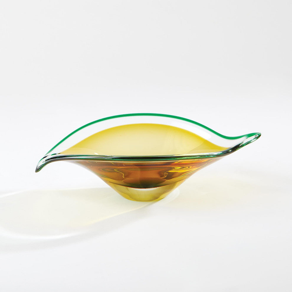 Bent Leaf Bowl, Aqua/Amber, Small