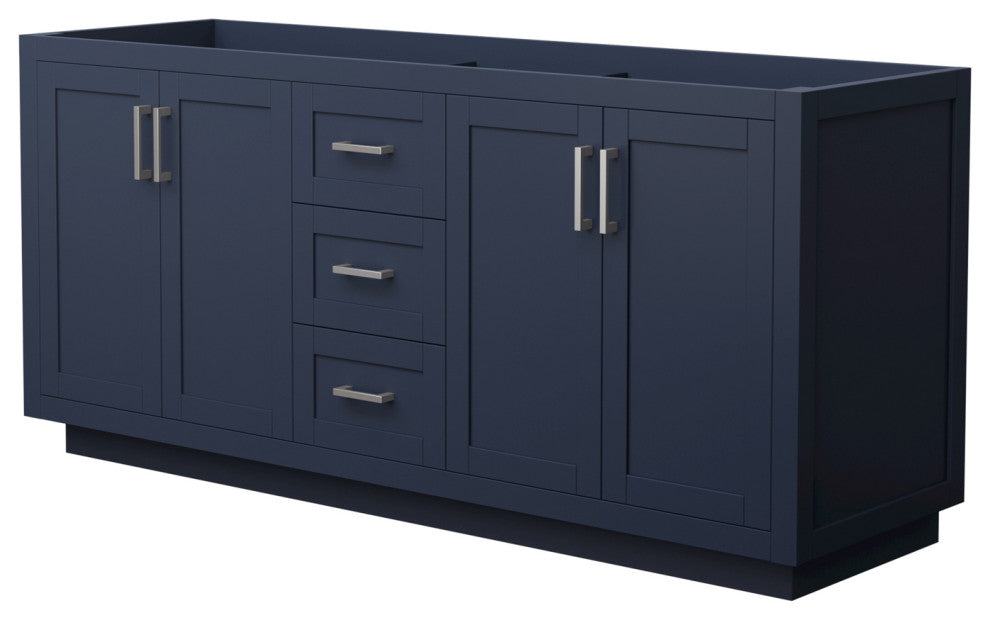 72" Double Bathroom Vanity, Dark Blue, No Countertop, No Sink, Nickel Trim