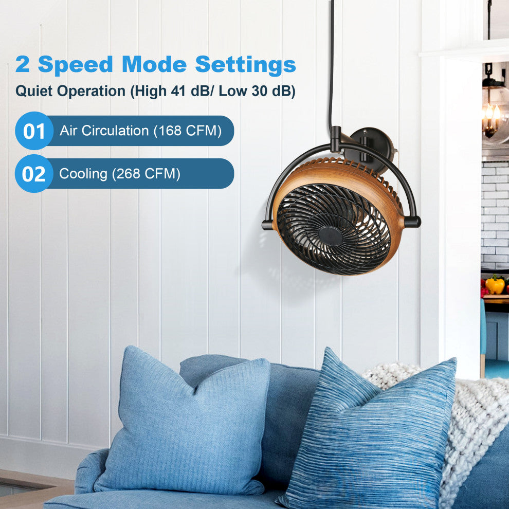 Whose Lamp 8-inch Wall Fan Walnut Finish, Walnut Finis