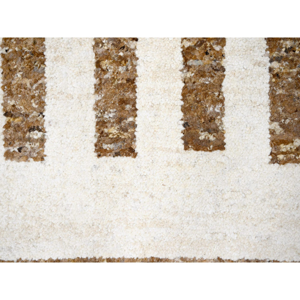 Brown Wool Minimalist Stripe Design Hand Knotted Oversized Rug 12'2"x14'10"