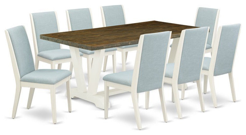 9-Piece Set, Table and 8 Chairs, Linen Fabric, Medium Size Table