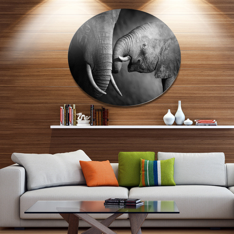 Elephants Showing Affection, Animal Round Wall Art, 11"