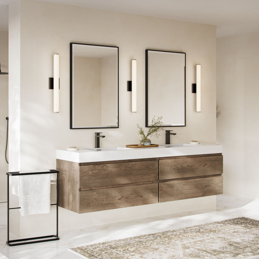 Boutique Bath Vanity, Butternut, 80", Double Sink, Freestanding