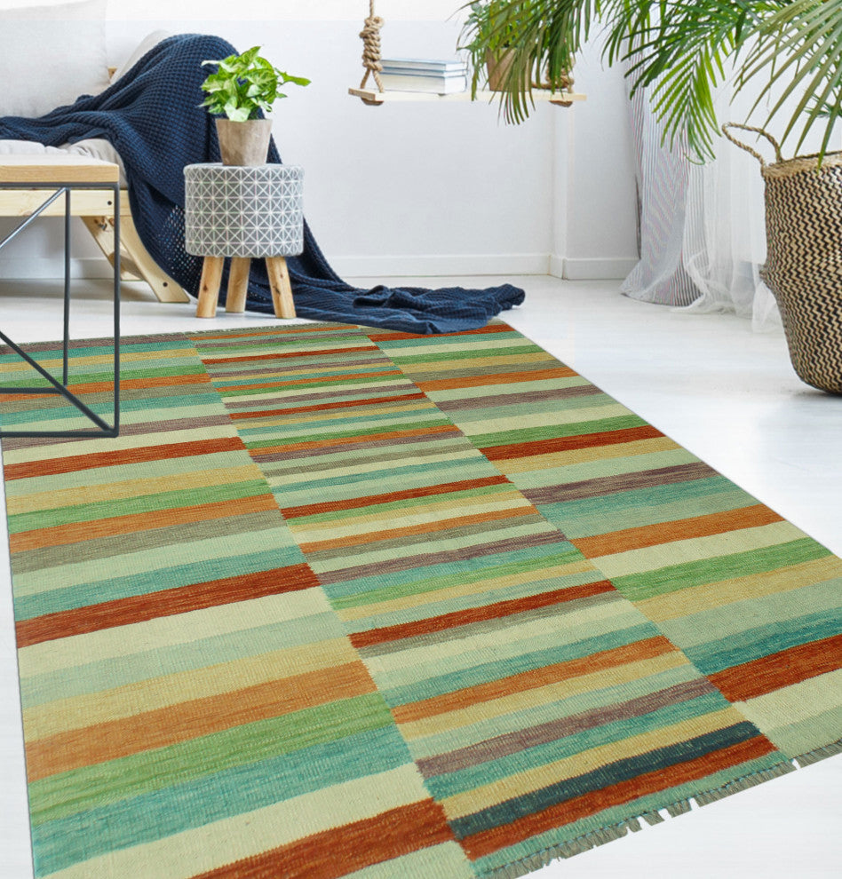 Winchester Kilim Chauncel Rust/Green Rug, 5'0x6'4