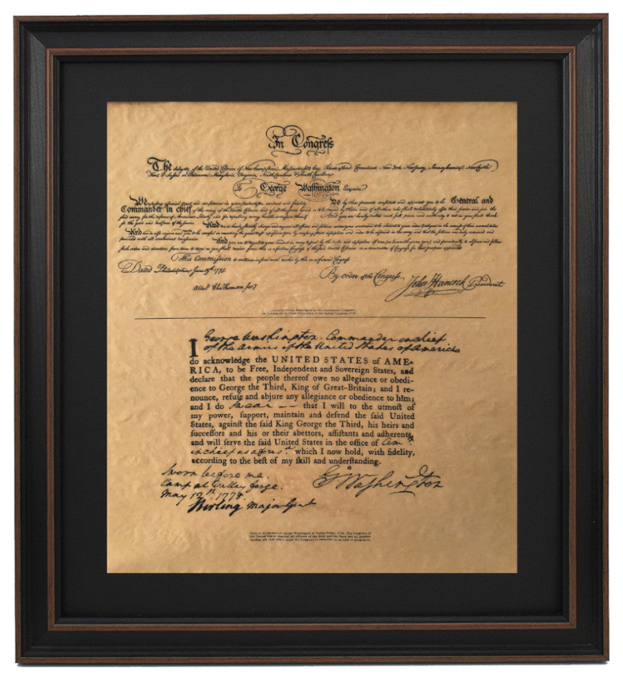 Framed Washington's Commission & Oath of Allegiance