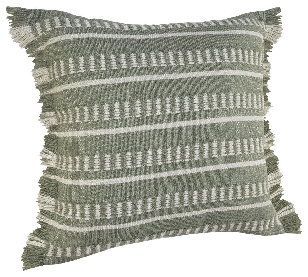 Ox Bay Handwoven Green/White Geometric Polyester Pillow Cover, 24"x24"