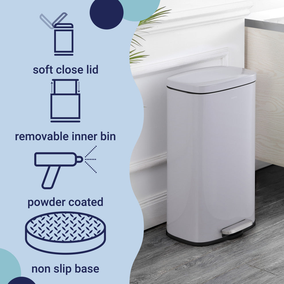 Curtis 8-Gallon Step-Open Trash Can, Gray