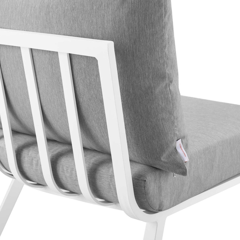 Lounge Chair, Aluminum, Metal, White Gray, Modern, Outdoor Patio Bistro