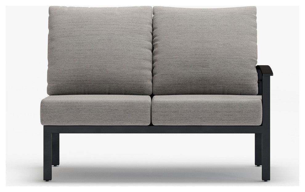 Stanford Cushion Outdoor Loveseat With Left Arm, Textured Pewter