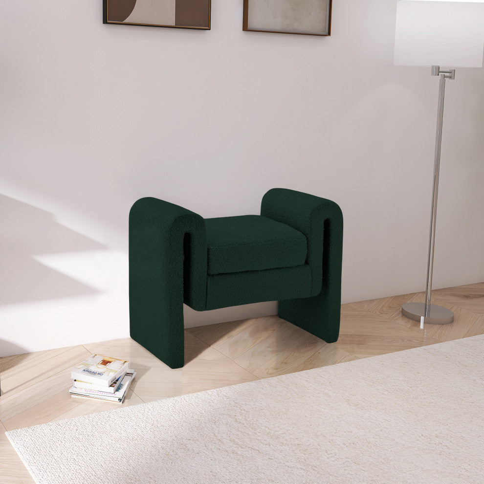 Stylus Boucle Fabric Upholstered Bench, Green, 31.5" Wide