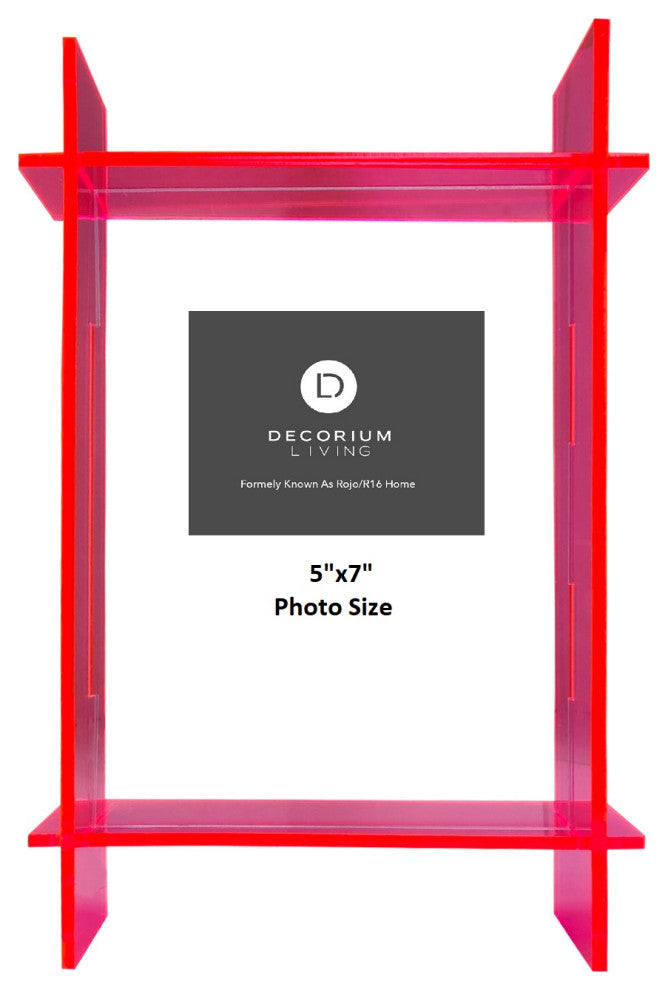 Lucite 5x7 Frame, Neon Pink/Clear