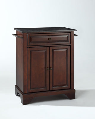 LaFayette Solid Black Granite Top Portable Kitchen Island, Vintage Mahogany