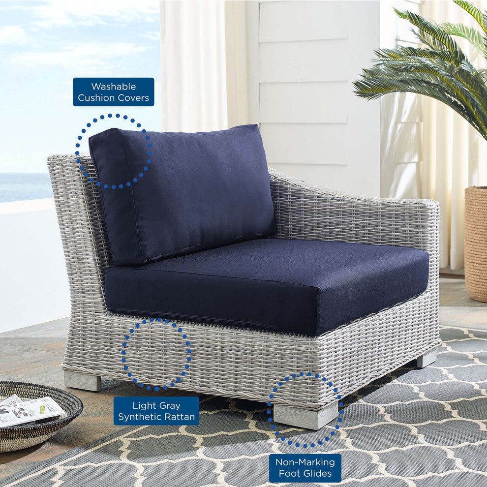 Lounge Chair, Sunbrella, Rattan, Wicker, Gray Blue Navy, Modern, Outdoor