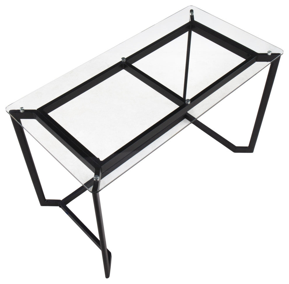 Masters Office Desk, Black Steel, Clear Glass