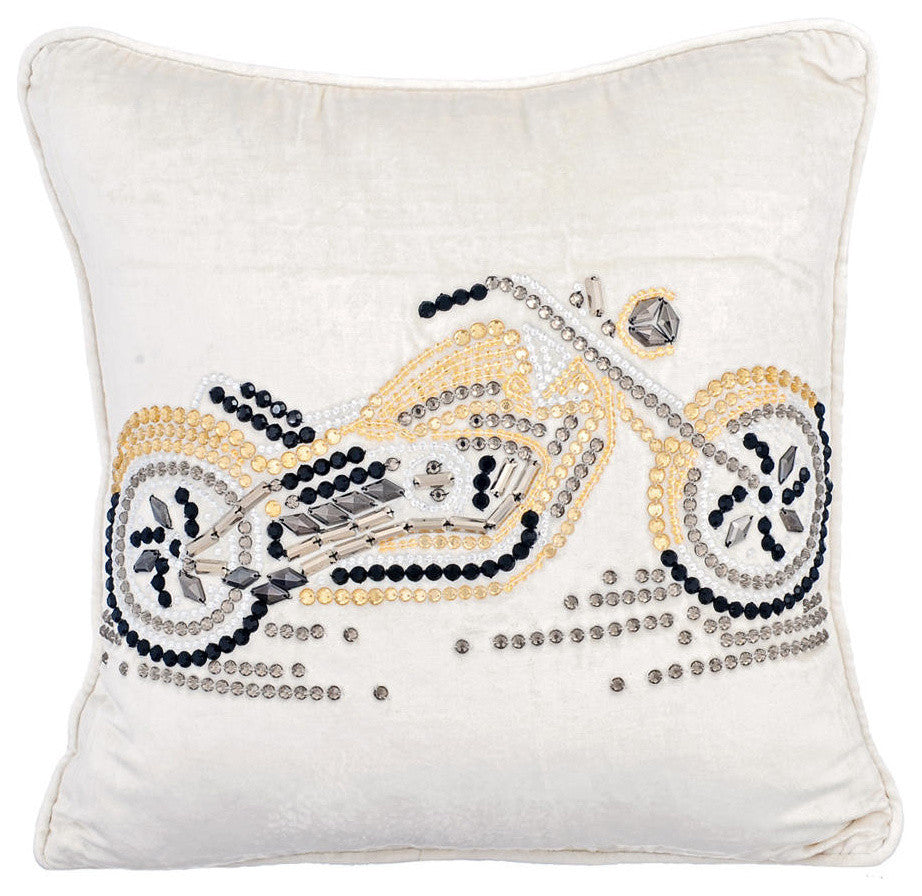 White Decorative Euro shams 26"x26" Velvet, Crystal Motorbike