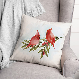 Two Cardinals On Leaves 16x16 Spun Poly Pillow