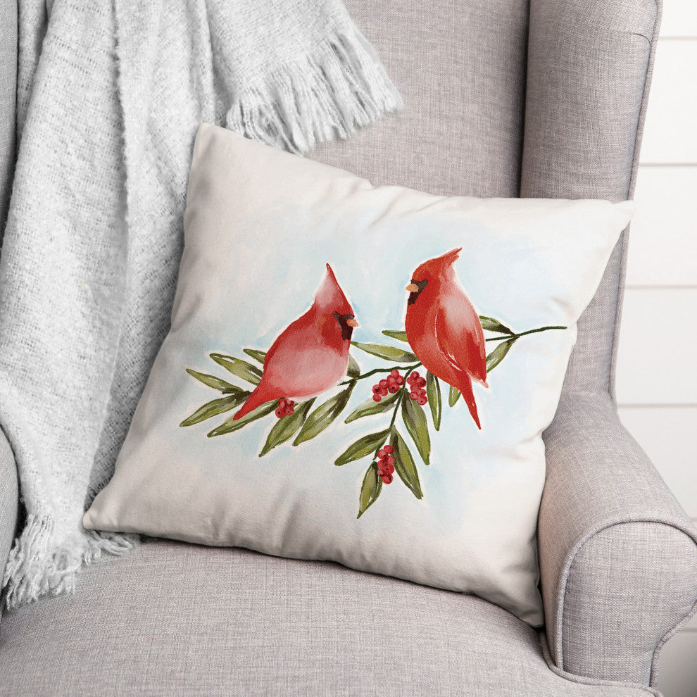 Two Cardinals On Leaves 16x16 Spun Poly Pillow
