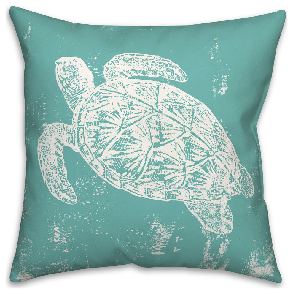 Stamp Turtle Teal 18x18 Pillow