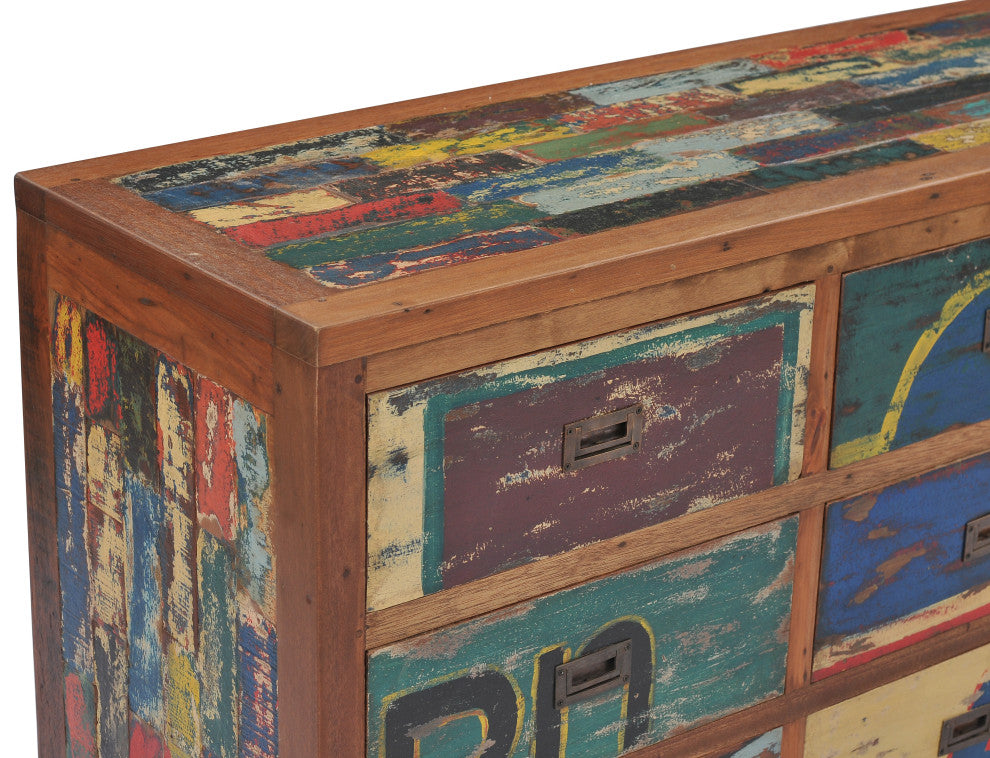 Dresser / Chest With 9 Drawers Made From Recycled Teak Wood Boats