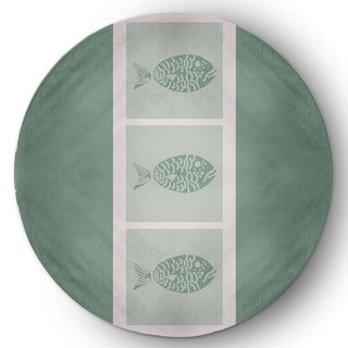 5' Round Fish Chips Nautical Indoor/Outdoor Rug, Sage