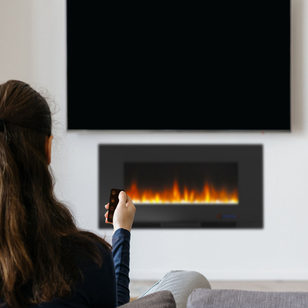 42" Wall-Mount Electric Fireplace, Black