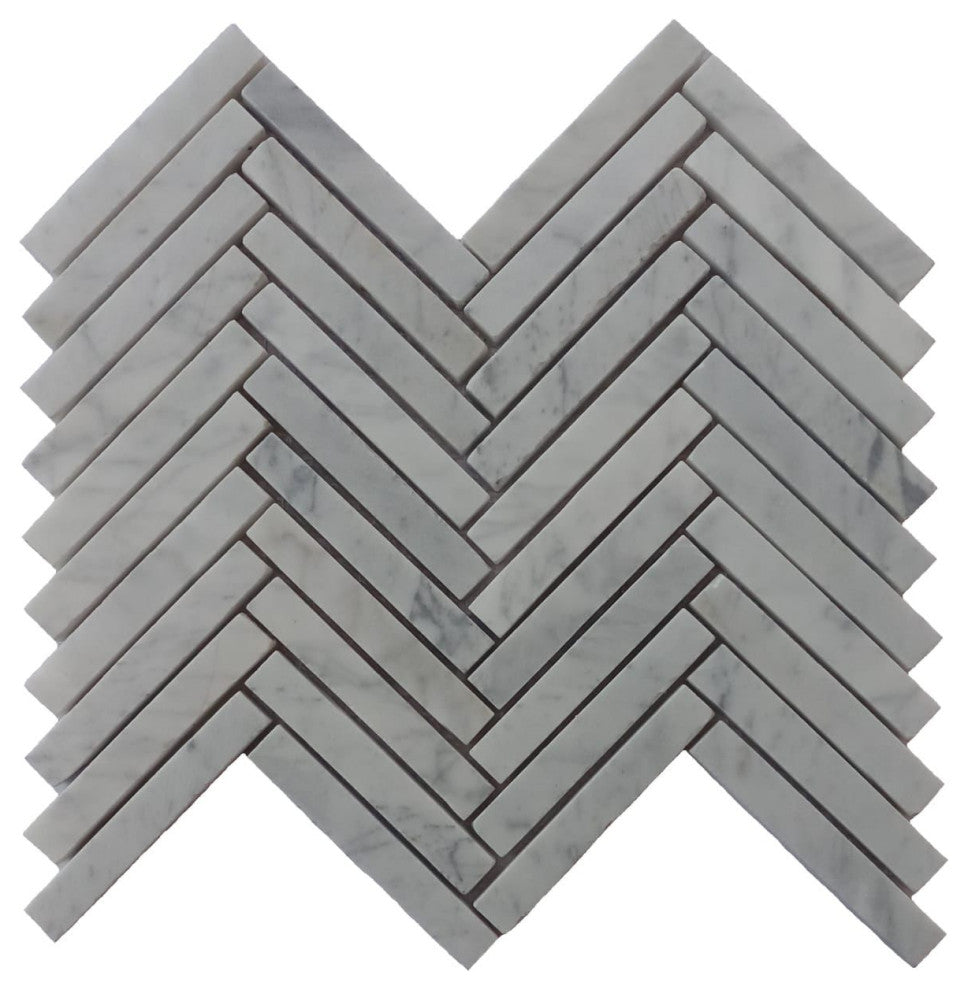 Carrara Small Chevron Mosaic Tile - Hand-Sorted Natural Stone for Bathroom