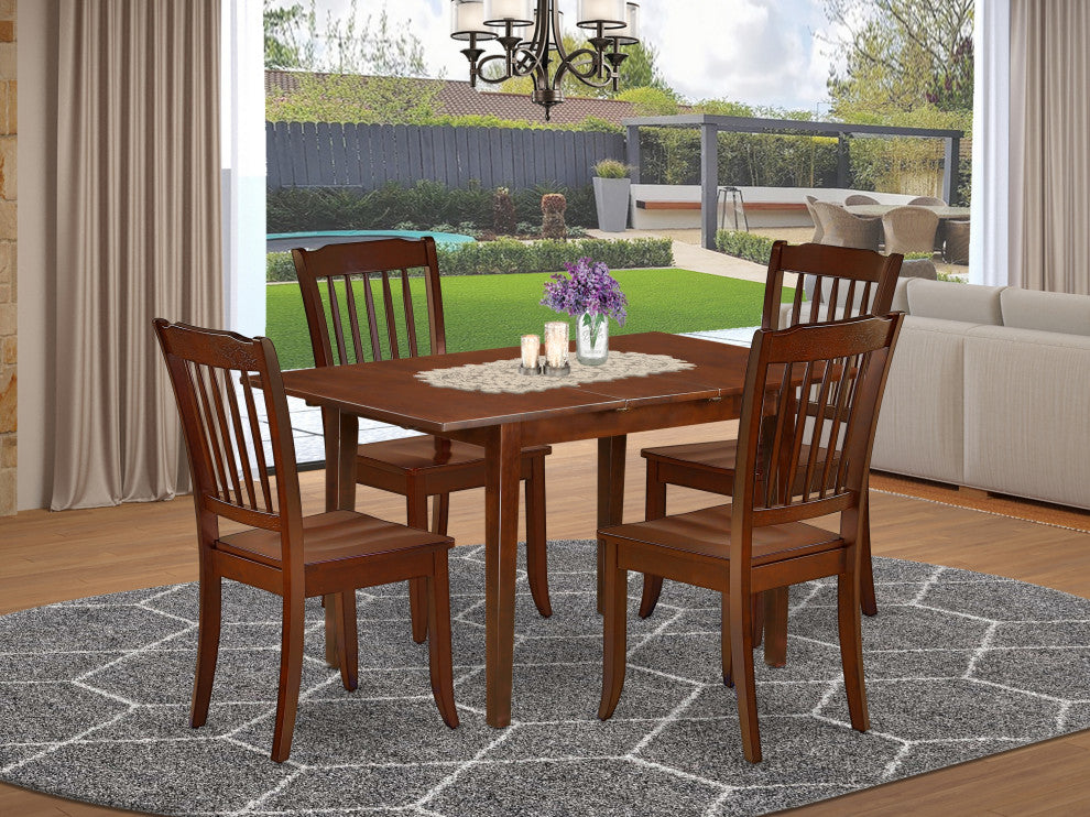 5Pc Rectangular 42/53.5 Inch Table With 12 In Leaf, 4 Vertical Slatted Chairs