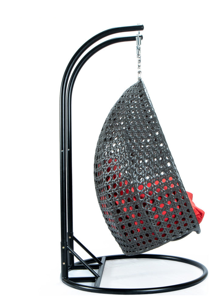 2 Person Charcoal Wicker Double Hanging Egg Swing Chair, Red