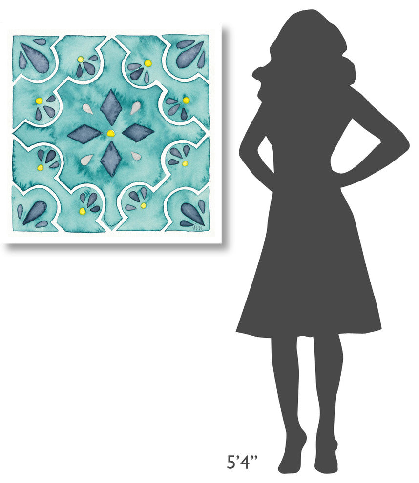 "Garden Getaway Tile II Teal" Digital Paper Print by Laura Marshall, 32"x32"