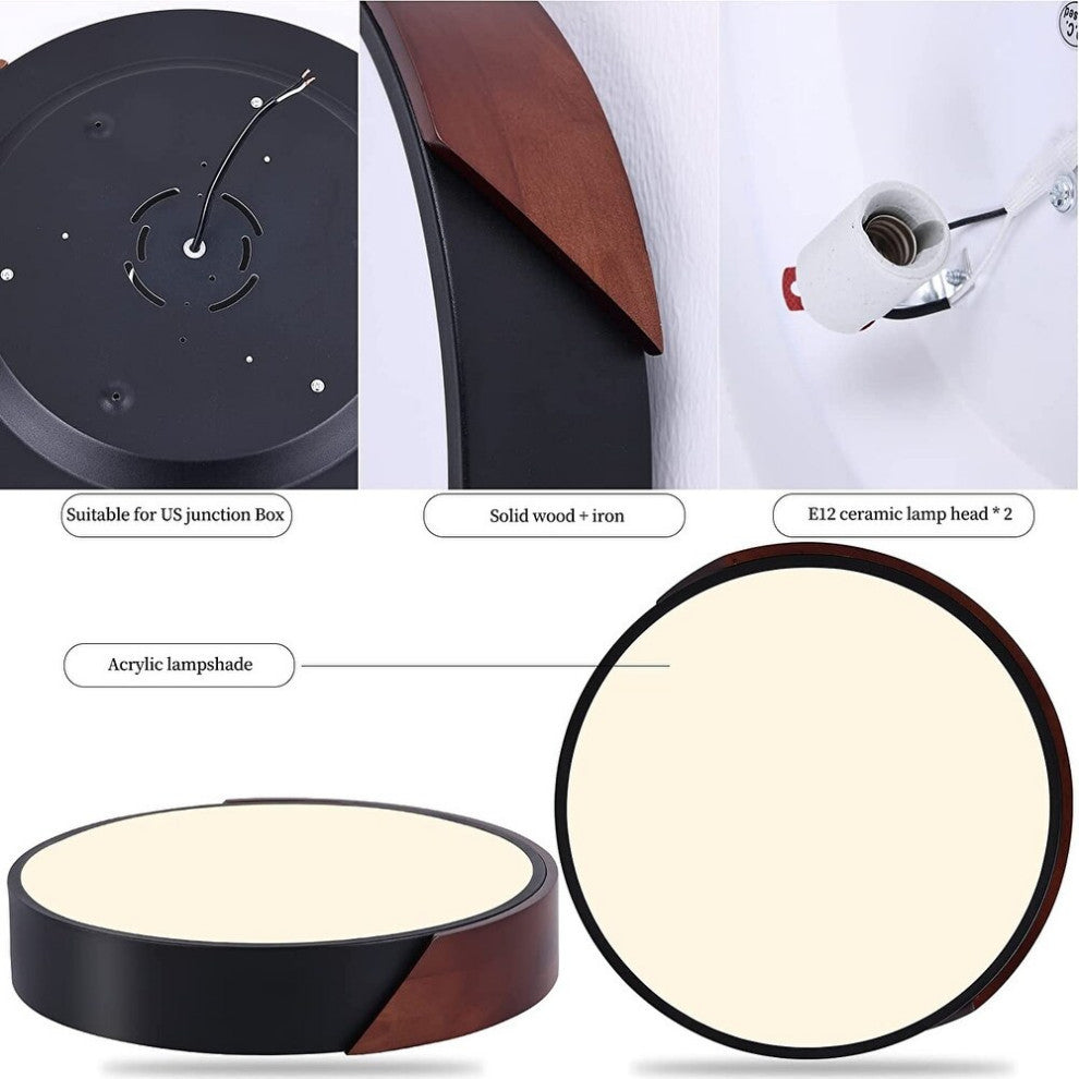2 Light Modern Flush Mount Ceiling Light, Wood, Close To Ceiling