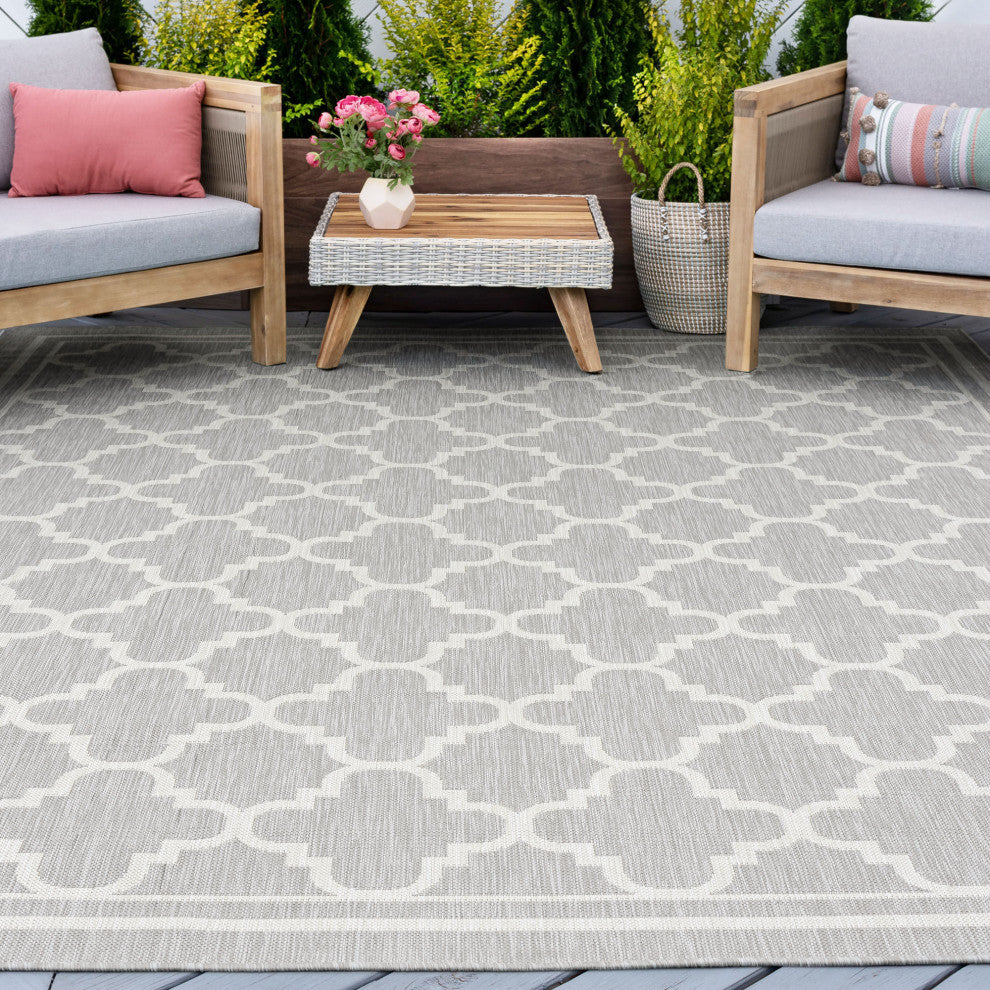 Shaila Transitional Geometric Gray/Cream Indoor/Outdoor Area Rug, 8'x10'