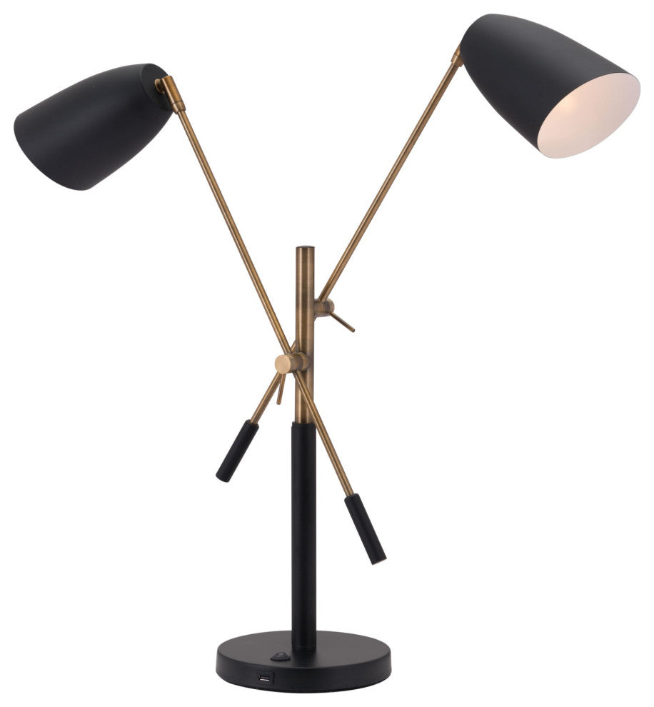 Table Lamp, Steel Metal, Black, Brass, Kitchen Lounge Bistro Lobby Hospitality